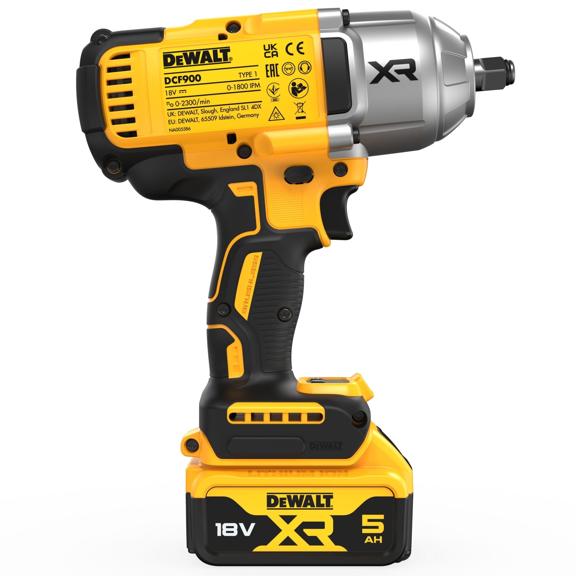 DEWALT DCF900P2T-QW Avvitatore ad impulsi alta potenza 4 modalità, 2 batterie 18V 5.0Ah, 1/2”